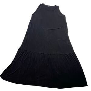 Eileen Fisher Linen Scoop Neck Tiered Jersey Dress Women Large Black